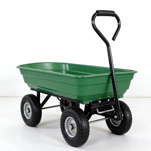 Heavy Duty Garden Tipping Cart, 75L Poly Dump Wagon with Tipping Function and Pneumatic Tyres, Quick Release System, Garden Utility Trolley Wheelbarrow for Lawn, Yard and Farm Work Green (GREEN)