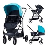 4 Ruedas con suspensión Asalvo Trio PORTO Cochecito Bebe 3 Piezas, 0-6 Años, hasta 22 kg, Plegable, Compacto y Reclinable Silla de Paseo, con Silla Coche Bebe, Accesorios, Silla reversible, Amplio capazo, Verde