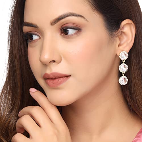 Image of Yellow Chimes Earrings For Women Gold Tone Triple Crystal Round Shape Drop Earrings For Women and Girls