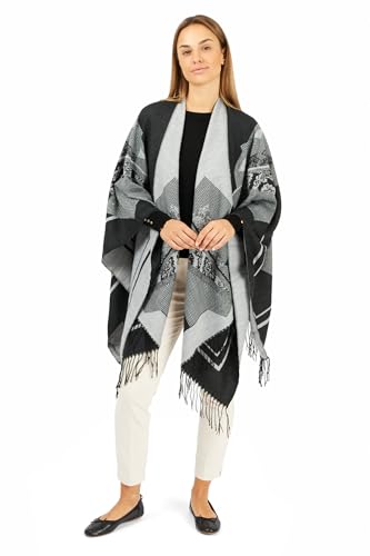 Image of Women's Shawl Wrap Poncho Ruana Cape Cardigan Sweater Open Front for Fall Winter Spring