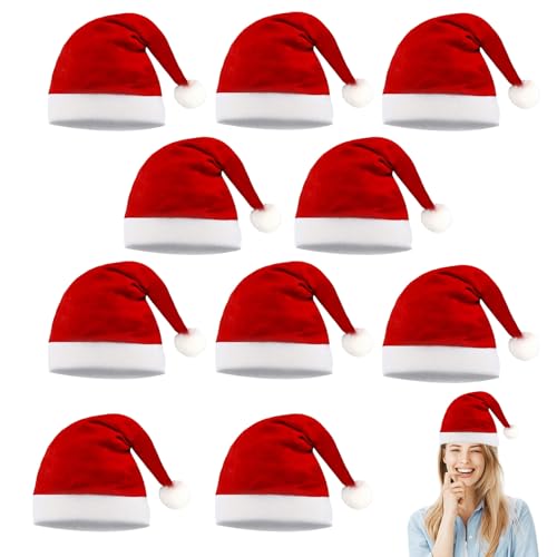Aoligei 10 Stück Weihnachtsmannmütze, Nikolausmütze Erwachsene,...