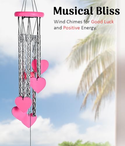 Image of ZAICUS Pink Heart Wind Chime - Heart-Shaped Hanging Decor - Wind Chime for Home - Home Decor Items for Valentine's Day & Special Moments