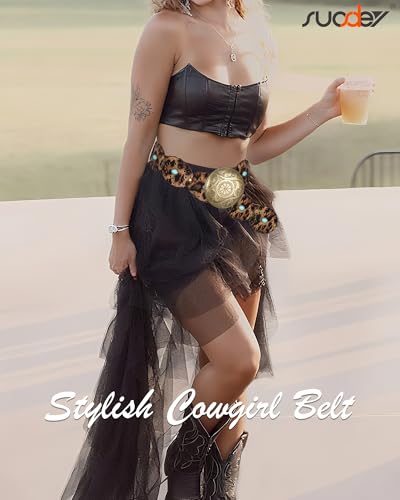 SUOSDEY Wide Western Disc Belt for Woman Cowgirl Cowboy Boho Country Leather Waist Belts for Jeans Dress Skirt4