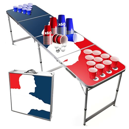 Beer Pong® - Table Officielle + 120 Cups + 6 Balles - Table Pliable et Transportable avec Revêtement Etanche Anti-Rayures - Homologuée pour Les Tournois de...