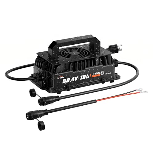 Image of LiTime 48V (58.4V) 18A Lithium Battery Charger for 48V (51.2V) LiFePO4 Battery, IP65 Waterproof, AC-DC Smart Charger for Golf cart, Electric Outboard, Boat and Home