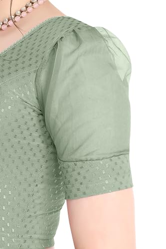 Image of FINESTFIT Stay On Trend Fashion 100% Cotton Readymade Blouses for Women,Round Neckline with Organza Balloon Sleeves.