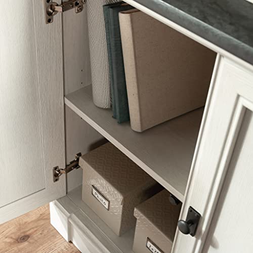 Image of Sauder Palladia Book Shelf, Bookshelf with Storage, Library Bookcase with Doors and Adjustable Shelves, in Glacier Oak Finish