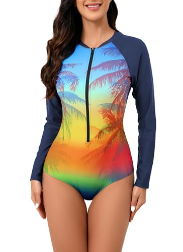 Halcurt Women's One Piece Rash Guard with Built in Bra UPF50+ Zip