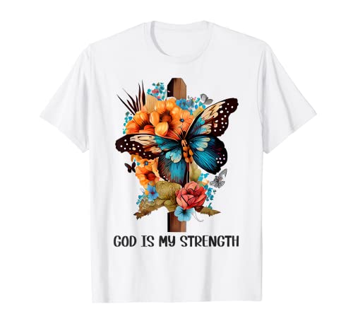 God is my strength Floral Christian Cross Top Religi para mujer Camiseta