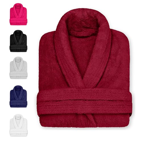 DECASATEXTIL Albornoz Mujer y Hombre - Bata Baño Unisex Ducha 100% Algodón 450g/m² – Suave, Secado Rápido y de Larga Duración – Ideal para Hogar, Hotel o Spa (GRANATE M)