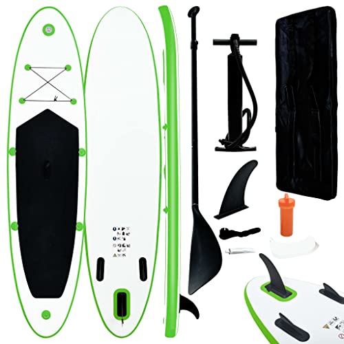 Vidaxl Juego De Tabla De Paddle Surf Hinchable Inflable Portátil Deporte Viaje Piscina Lago Bomba Manual Estable Duradero Verde Y Negro