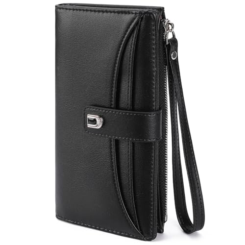 Image of Womens Wallet Bifold Long Card Holder Vegan Leather with Zipper Pocket