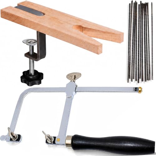Jewelers Saw Frame Kit with 144 Saw Blades Adjustable Jewelry Saw Set with Wooden Bench Pin & Clamp Metal Cutting Hand Saw for Jewelry Making Wax Cutting Saw Wood Craft & DIY Repair