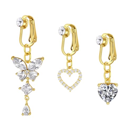 MODRSA Finto Piercing Ombelico Donna Cuore Farfalla Acciaio Clip