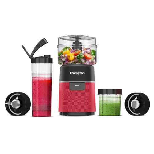 Crompton Ameo Fresh | Premium Nutri Blender With Chopper | Smoothie & Salad Maker | Mixer Grinder | 400W Motor | Food Grade jars | 0.5L Chopper | SS 304 Blades | 2 year warranty | Black & Red Color