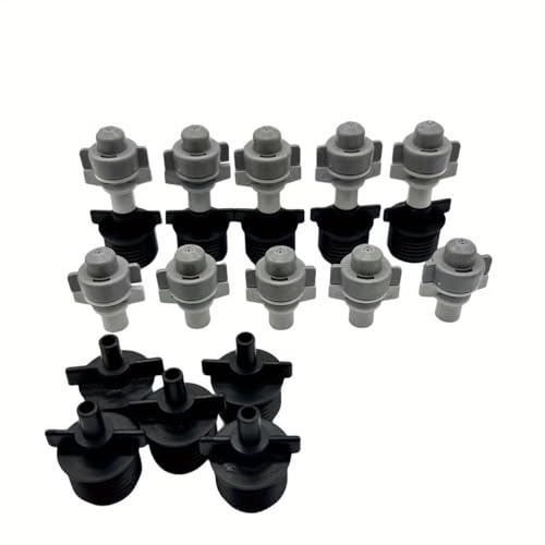 WOVSTNOV 10Pcs 1/4 Adjustable Micro Spray Drip Irrigation Emitters Misting Heads Barbed Tee Fittings,Three-Way Atomizing Nozzle 1/4 Inch