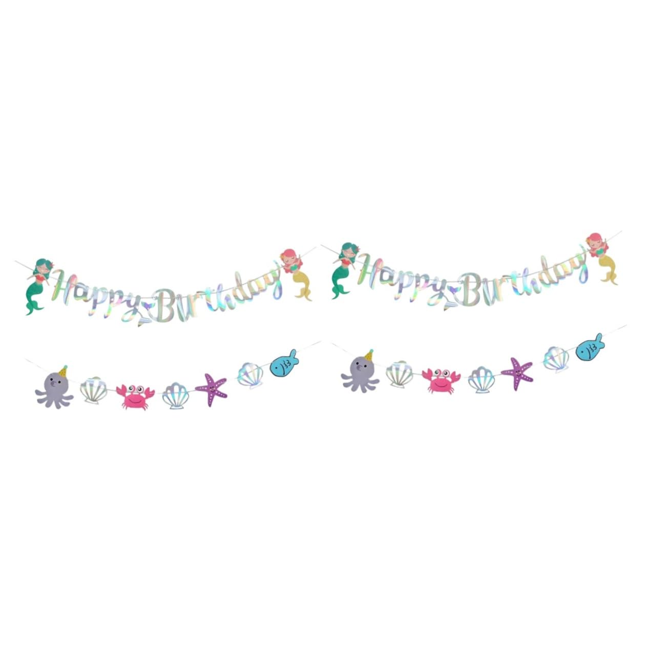 Toyvian 4pezzi Festa Compleanno Sirena Banner Decorativo Per Compleanno Bambina Decorazioni Per Feste Tematiche Sottomarine Facile Da Appendere e Rimovibile