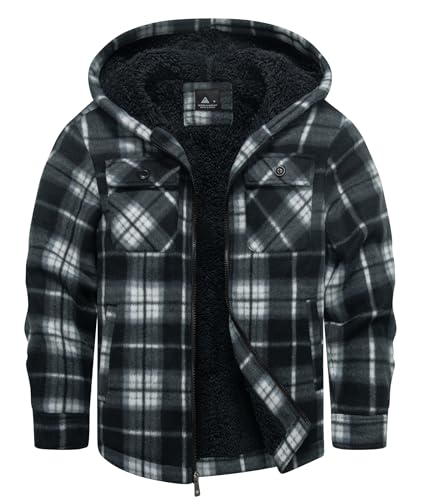 Image of GEEK LIGHTING Boys Flannel Jacket Sherpa Lined Hoodies Zip Up Fleece Plaid Shirt Jackets Winter Outdoor Coat Warm