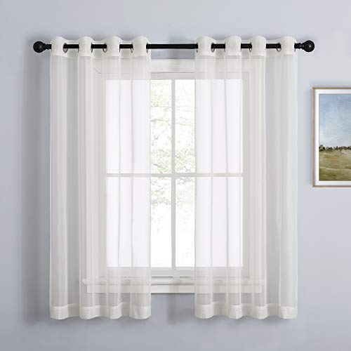 Image of NICETOWN Sheer Curtains for Windows 63 inch Length, Grommet Living Room Curtain Panels Voile Textured Soft & Lightweight Window Dressing for Bedroom Decor, Beige, W54 x L63, 2 Pieces