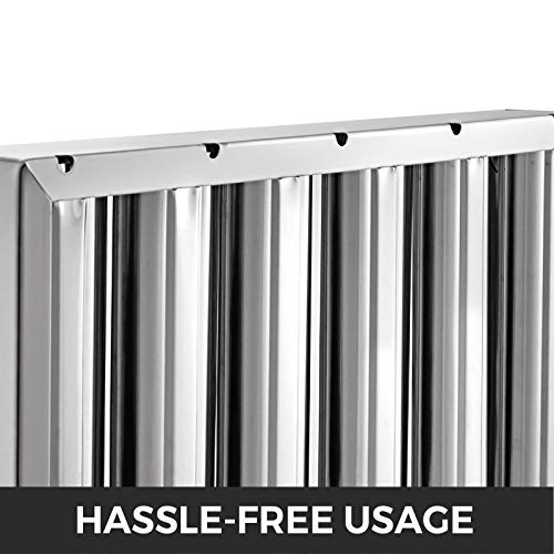 VBENLEM Pack of 6 Hood Filters 19.5W x 15.5H Inch, 430 Stainless Steel 5 Grooves Commercial Hood Filters, Range Hood Filter for Grease Rated Commercial Kitchen Exhaust Hoods