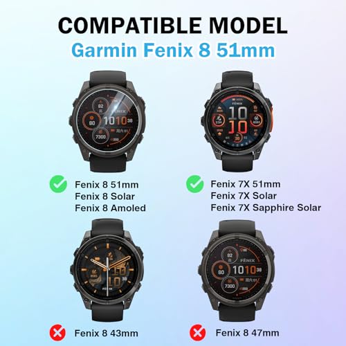 Image of 4 Pack Compatible for Garmin Fenix 8 51mm Screen Protector, HD Clear 9H Tempered Film Watch Protective Film for Fenix 8 Solar /Amoled & Fenix 7X Solar /Sapphire Solar 51mm Screen Protector