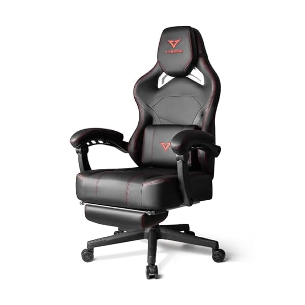 VITESSE Big and Tall Gaming Chair 400lb Weight Capacity with Footrest, Ergonomic Video Game Chair for Adults with Oversized Headrest and Lumbar Pillow, Computer Chair Gaming for Office (Black+Red)