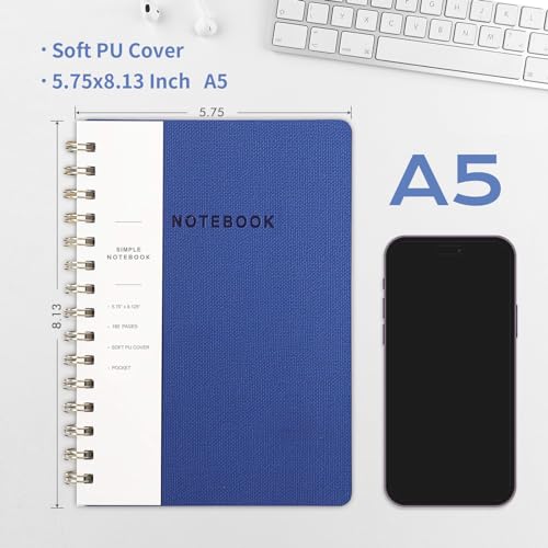 Image of Spiral Notebook-5.75 inch x 8.125 inch College Ruled Journal with Inner Pockets and 160 Pages,PU Leather Cover Business Journal, Twin-Wire Binding Notebook Perfect for Office & Home School Supplies 2 pack NavyBlue /Green