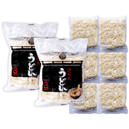 Unha’s Japanese Sanuki Fresh Udon Noodles, Jumbo Chewy Noodles, No Soup Included, Quick and Easy, 22 oz (200g × 3 Packs) Pack of 2