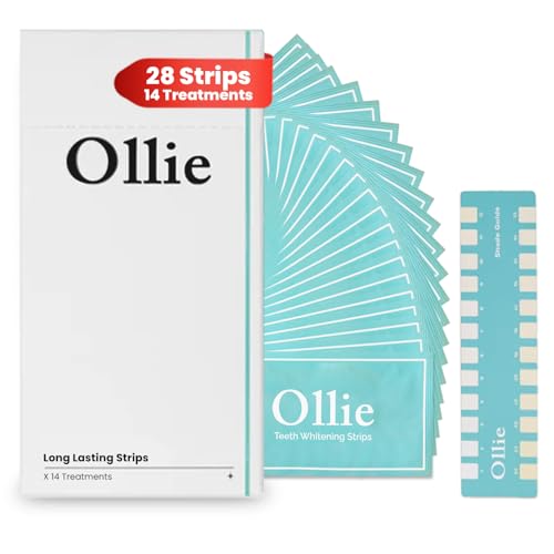 Ollie Teeth Whintening Strips, 28 PCs, 14 Treatments, Includes Shade Guide to Track Progress, Super Sticky Non - Sensitive White Strips for Teeth Whitening