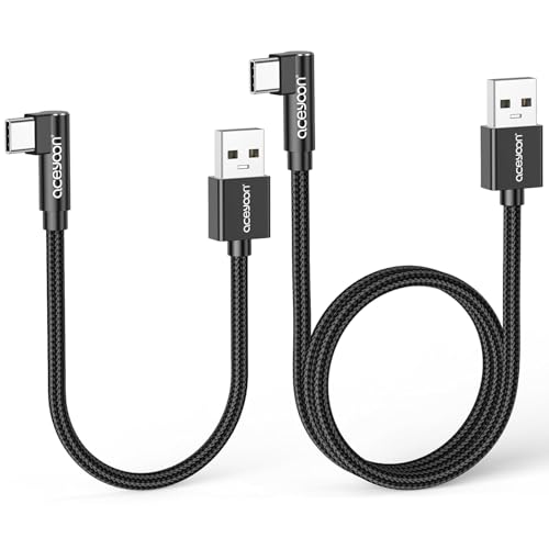 aceyoon USB C Kabel Kurz 20cm+50cm, 5V/3A 90 Grad USB C Kabel Winkel mit Nylon Geflochtenes USB auf Typ C Kabel Gewinkelt für Galaxy S24 S23 S22 S21 S20, Note20 10, für Huawei, für Xiaomi und mehr