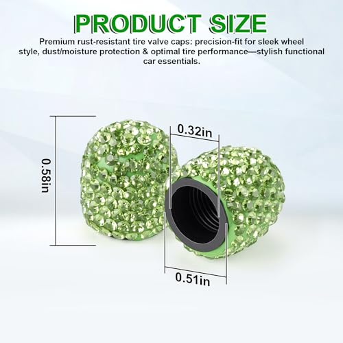 Image of JUSTTOP 4 Pack Handmade Crystal Rhinestone Car Tire Valve Stem Caps, Universal for Cars, Trucks and Motorcycles - Green