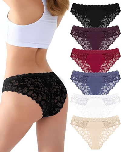 READY TO LOVE Unterhosen Damen Spitze Brazilian Slip Spitzen Unterwäsche Frauen Sexy Set Hipster Damen Unterwäsche Vorderteil Aus Baumwoll Stoff Panties & Hipsters Mehrpack（M）