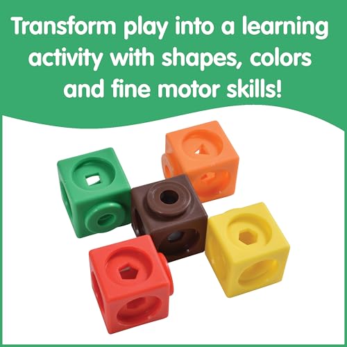 edxeducation Math Cubes | Set of 100 Counting Blocks with 5 Shapes | Math Manipulatives for Preschoolers | Shape and Color Sorting Toys | 10 Colors