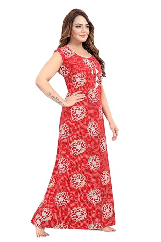 Image of Women's Cotton Free Size Nighty Maxi Dress - Sleeveless Long Floral Printed Night Gown | Soft Breathable Lounge Wear | Full Length Comfortable House Dress