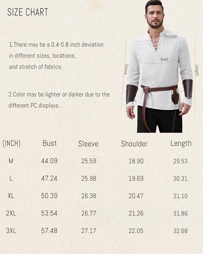Camisas de manga larga estilo vikingo medieval LVCBL con cordones de lino casual 7