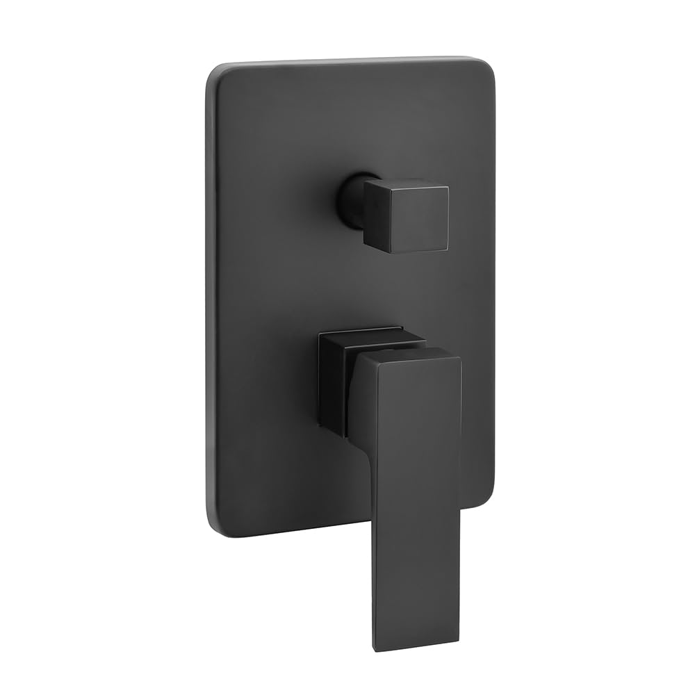 Set doccia a incasso completo nero opaco con deviatore, soffione quadrato 25 cm e kit doccia completo con presa acqua e laccio, KUBO