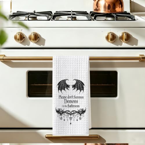 Image of Halloween Hand Towels for Bathroom, Humor Waffle Weave Absorbent Hand Towel | Funny Waffle Weave Dish Towels, Humor Hand Towels for Home Kitchen Bathroom Decor, Housewarming Gifts 14x24 Inch