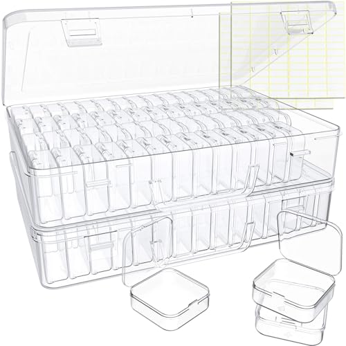 Bead Organizer Box, 120 Pack Small Clear Storage Boxes with Labels, Large Travel Craft Case with Handle, Mini Plastic Containers for Jewelry Making Diamonds DIY Pony Bracelet Screws Seeds Small Parts