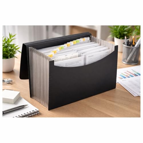 Image of COI Expanding File Folder with 12 Pockets, A-Z Tabs & Button Closure | Accordion File Organizer Holds 500 Sheets, A4 Size | Waterproof & Acid-Free | Document Folder for Bills, Office, School, Home
