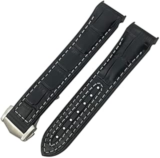 EAMOM for Omega Planet Ocean Seamaster Diver 300 Pointed Clasp Silicone Watch Strap Rubber Nylon Leather Watchband 19 20mm 22 21mm Watchbands (Color : Black White Leather, Size : 21mm)