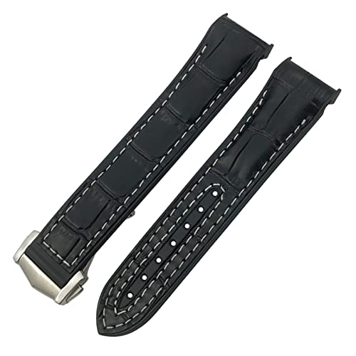 Bracelet de montre en caoutchouc et cuir noir blanc 21 mm haute finition