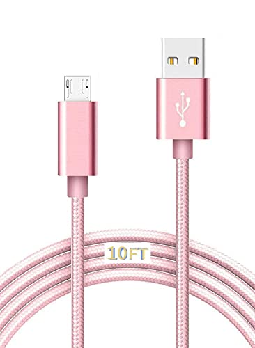 Cable de carga USB 2.0 A-macho a micro B, cable de carga de teléfono Android para Samsung Galaxy S7 Edge S6 S5, PSbox y más (rosa 9 pies)