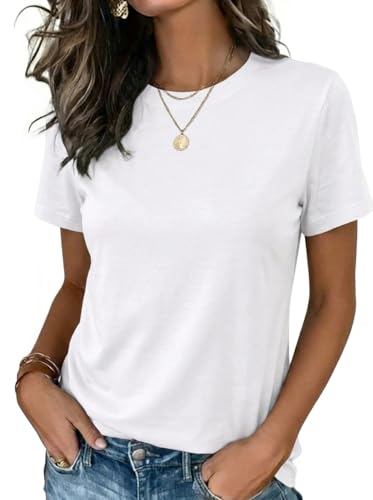 Zeagoo Womens Tops Short Sleeve Crewneck Summer Clothes Plain White Tshirts