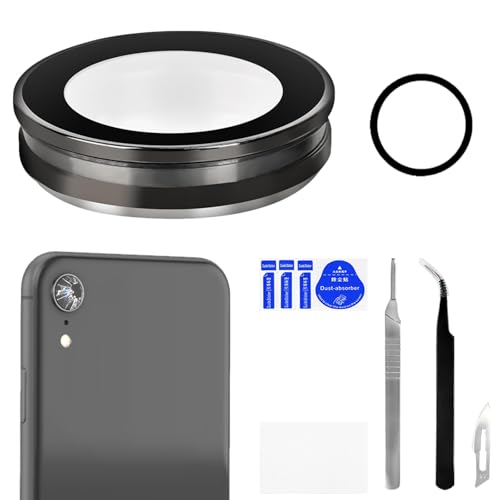 Risidamoy for iPhone XR Camera Lens Glass with Frame Replacement Rear Camera Back Camera Lens Metal Frame Cover Replace with Full Repair Tools Kit Model: A2105 A1984 A2107 A2108 A2106