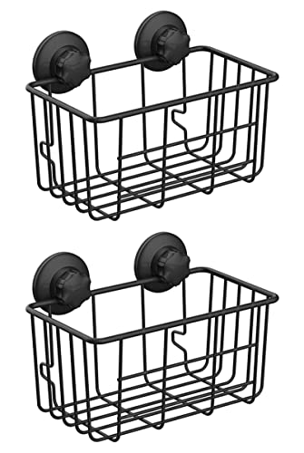 SANNO Suction Cup Shower Caddy Basket for Shampoo Combo Organizer Bathroom Basket Stainless Steel Holder for Bathroom Storage, Black