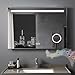 MEESALISA Specchio Bagno con Luce 120 x 80 cm, Specchio Bagno Led Bluetooth, Presa, Orologio, Dimmerabile, 3 Colori di Luce, Antiappannamento, Lente D'ingrandimento 3X, Grande Specchio da Parete immagine