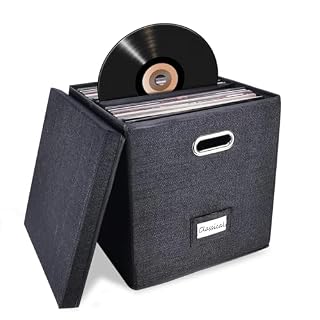 Sturdy Vinyl Record Storage Box – Album Storage Holds up 50+ Single Record, LP Storage Organizer Crate With Lid, Decorative Moving Box For Records, Solutions to Protect Your Precious Collection Black - Les Beatles, Paul McCartney, John Lennon, RIngo Starr, George Harrison
