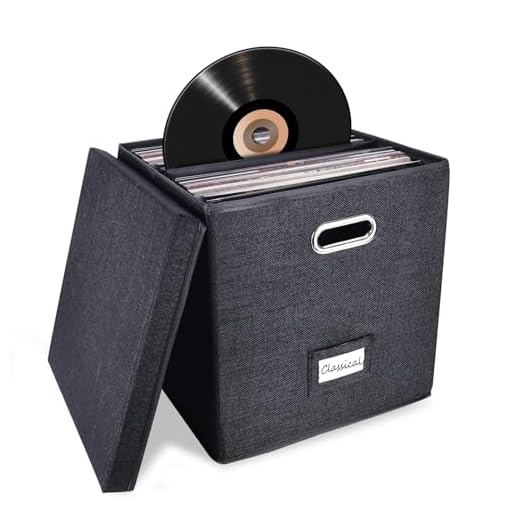 Sturdy Vinyl Record Storage Box - Album Storage Holds up 50+ Single Record, LP Storage Organizer Crate With Lid, Decorative Moving Box For Records, Solutions to Protect Your Precious Collection Black