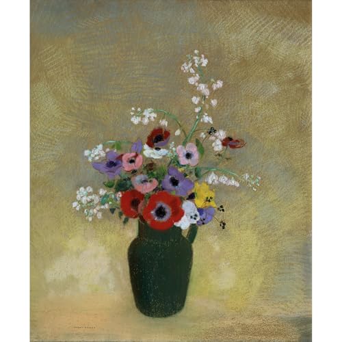 Poster Odilon Redon Grand vase vert avec fleurs mélangées 76x101 cm