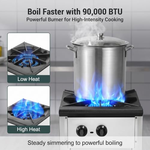 Image of Commercial Gas Stove with Cabinet,90,000 BTU Single Burner,Silver